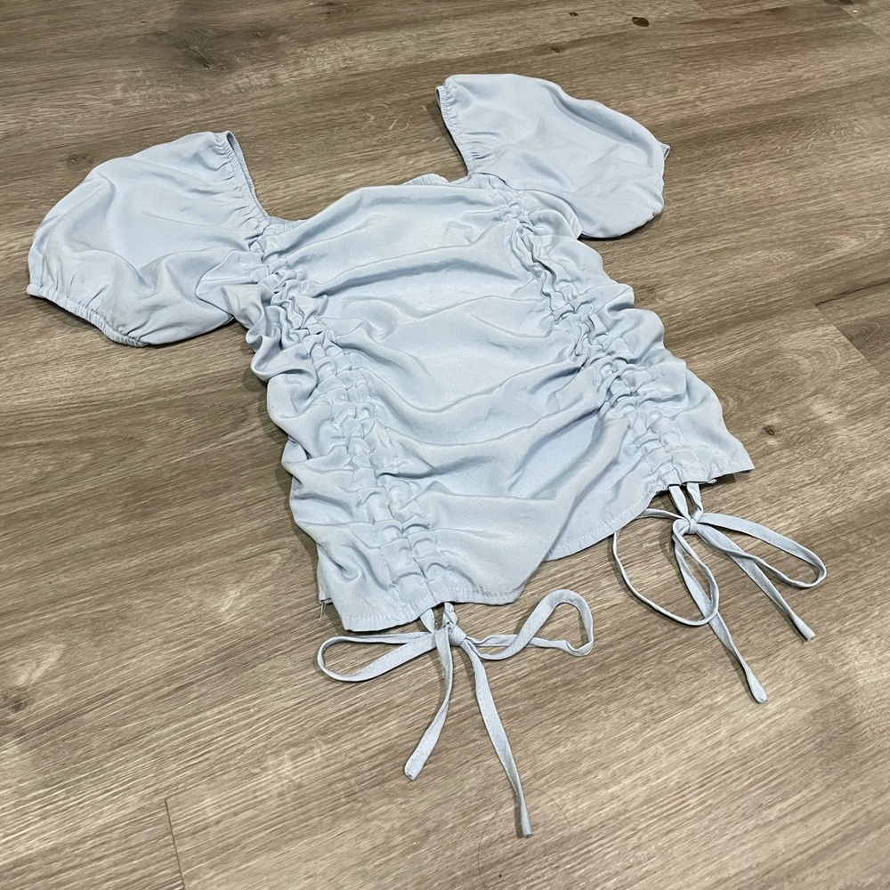 Light Blue Ruffle Blouse Top - Picture 2 of 4